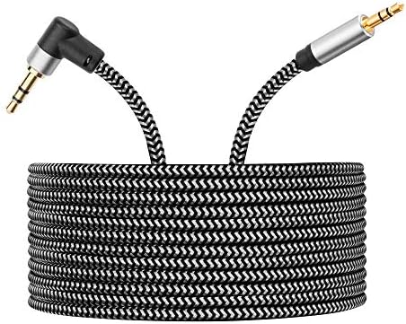 Кабел Aux Morelecs под прав ъгъл, Допълнителен аудио кабел 3.5 мм, 6 фута AUX кабел в найлонов оплетке, съвместим със