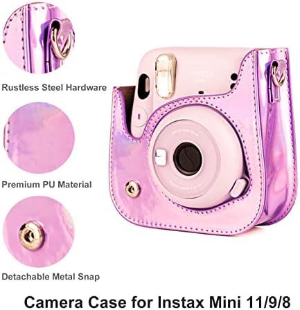 Аксесоари CAIYOULE за фотоапарат миг печат Fujifilm Instax Mini 11 в комплект с Защитен калъф от Изкуствена кожа, мини-Албум на Instax, рамки, стикер Направи си сам и плат (лъскав розо