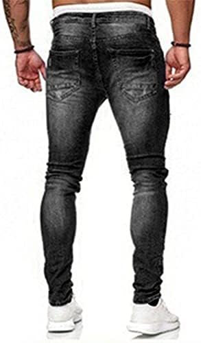 Мъжки Сини Дънки HUNGSON Slim Fit Стрейчевые Разрушени Скъсани Тесни Дънки В Ивицата Отстрани Дънкови Панталони