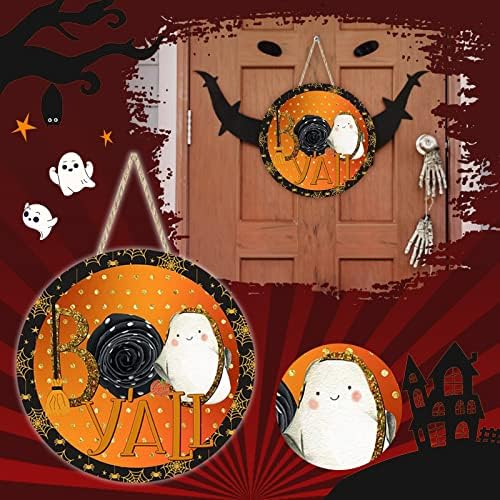 Хелоуин Декоративен Орнамент Дървена Врата Happy Halloween Окачен Знак Снежинка Венец Батерия