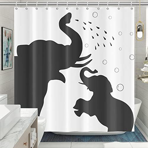 deFouliao Забавни завеси за душ под формата на слон, за баня, Семейство от животните, Силует Слон, Водоустойчив тъканно