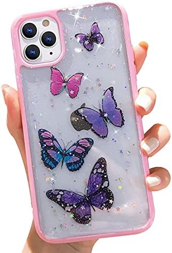 Прозрачен калъф wzjgzdly Butterfly Bling Съвместим с iPhone 11 Pro, Лъскав калъф за жени, Сладък, Тънък, Мек, устойчив