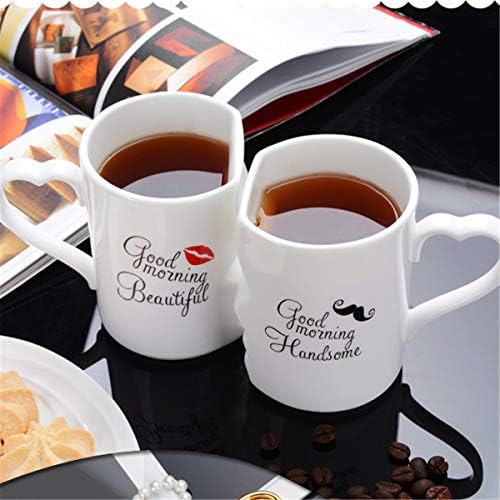 Творчески Комплект от Чаши за Целувки LKXHarleya, Керамични Кафеена чаша за двойки с капак - Good Morning Beautiful и Добро утро, красив - Комплект чаши за бял чай с тегло 12 грама на ?