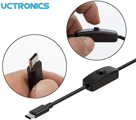 UCTRONICS за Raspberry Pi 4 захранване с ключ, Адаптер за зарядно устройство USB Type C 5V 3A с кабел за включване/изключване дължина 3,3 фута, Черен