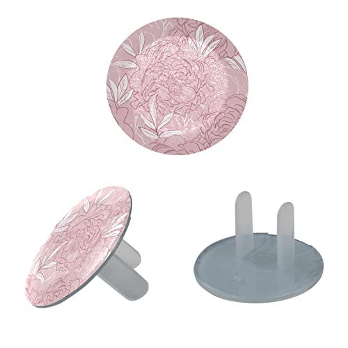 Седалките за контакти с цвете божур, сиво-розово, 12 бр. - Защитни капаци за контакти за деца – Здрави и устойчиви –