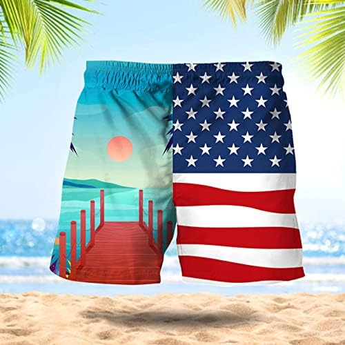 Плажни Бански за мъже, Големи Размери, Еластичен Колан, Панталони с Принтом Хартата на САЩ 4 юли, Забавни Спортни Плажни Къси Панталони