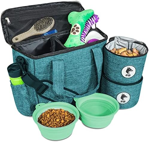Top Dog Пет Gear Тюркоаз Пътна чанта за кучета за аксесоари - Включва Пътна чанта, купички за кучета, за Съхранение на продукти, - Одобрени авиокомпания чанти за кучета за
