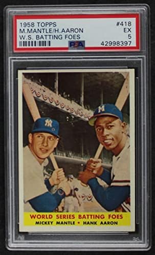 1958 Topps 418 Отбивающие в световните серии Мики Мэнтл / Ханк Аарон Ню Йорк/ Милуоки Янкис/Брейвз (Бейзболна картичка)