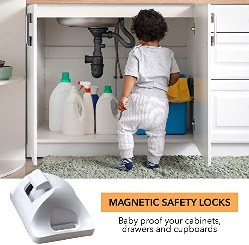 Магнитни брави за шкафове LICYFERN (8 замъци и 2 ключа) - Невидими брави за кутии за деца, Лигав заключване за защита от деца