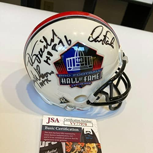 Мини-Каска HOF с няколко подписите на Дан Фаутса, Лари Уилсън, Креда Ренфро, Дан Дирдорфа, JSA - Мини-Каски NFL с автограф
