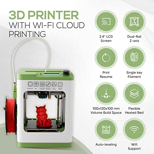 Напълно сглобени мини 3D принтер за деца и начинаещи - Пълен стартов комплект с 3D печатна машина с автоматично нивелиране, PLA нишка 10 м и SD карта - WiFi 3D Printer Home за MAC, Windows