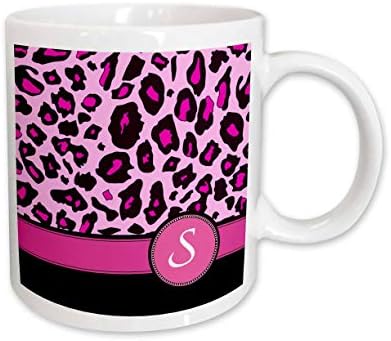 3dRose Персонализирана чаша с монограм initial S ярко розово и черно с леопардовым шарките и животните принтом, 11 грама