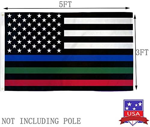 Тънка Синя Червена Зелена Линия Американски Флаг 3x5 На Открито - Тежкотоварни Полицай, Пожарникар Военен Армейски