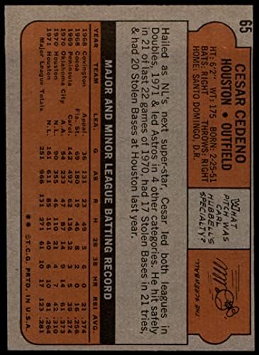 1972 Topps 65 Сезар Седено Хюстън Астрос (Бейзболна картичка) EX/MT Astros