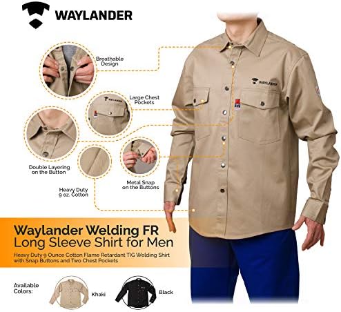 Waylander BROKK Welding FR Пожароустойчива Риза с Дълъг ръкав за Мъже, 9 грама Заваръчен Риза
