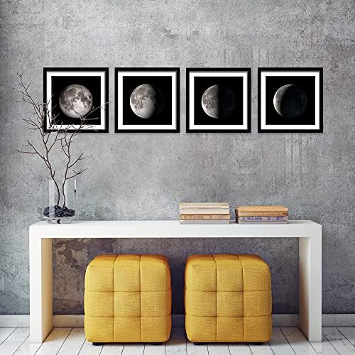 АНГЛИЙСКИ - 4 предмета, Монтиране на платно с фазите на Луната в рамка, черно-бял Декор на стените на Спалнята, едно Абстрактно Пространство произведение на изкуство