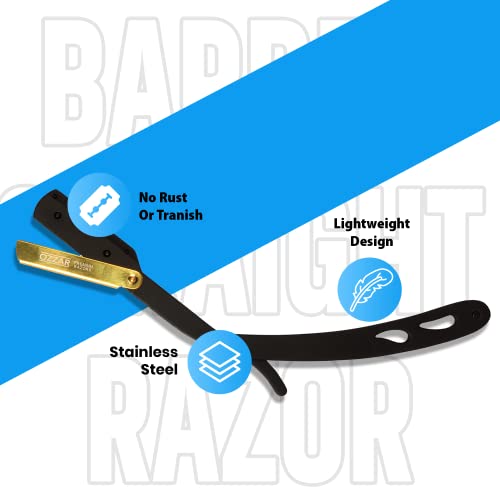 OZZAR професионален фризьорски бръснач с прав нож, готови за бритью бръснач с прав нож от неръждаема стомана,
