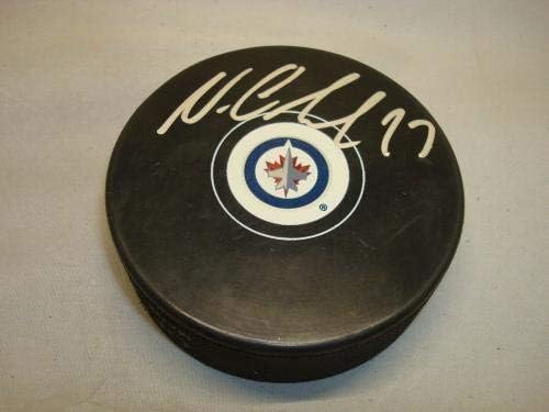 Николай Ehlers подписа Хокей шайба Winnipeg Дюзи с Автограф на PSA /DNA COA 1A - за Миене на НХЛ с автограф
