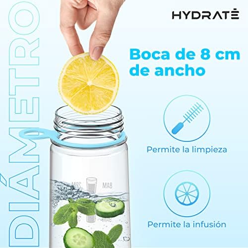Слама бутилка за вода HYDRATE Tracker обем 900 мл - с Мотивирующей Маркировка Време, не съдържа BPA