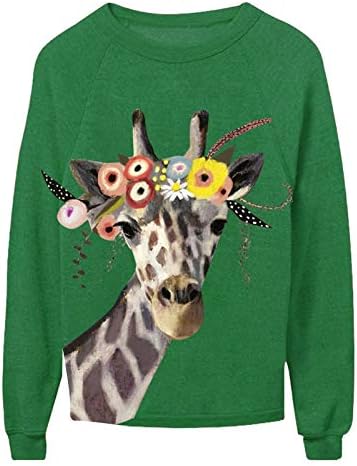 Дамски Hoody с принтом Жираф, Всекидневни Пуловер с кръгло деколте и Графичен Принтом, Красиви Блузи С Дълъг Ръкав,