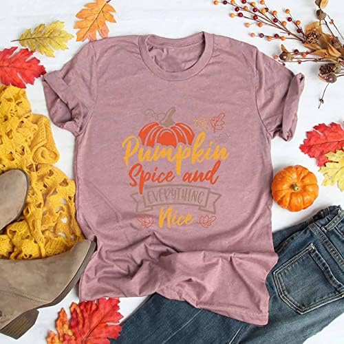 Есенни Ежедневни Блузи за Деня на Благодарността за Жени, Ризи с Къси ръкави и Шарките Тиква с Писмото Принтом, Свободни