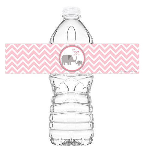 Розови етикети за бутилки с малък Слон - колекция от 20 на етикети за бутилки с вода за къпане на бебето - Декорации за душата на дете - Аксесоари за парти под формата н