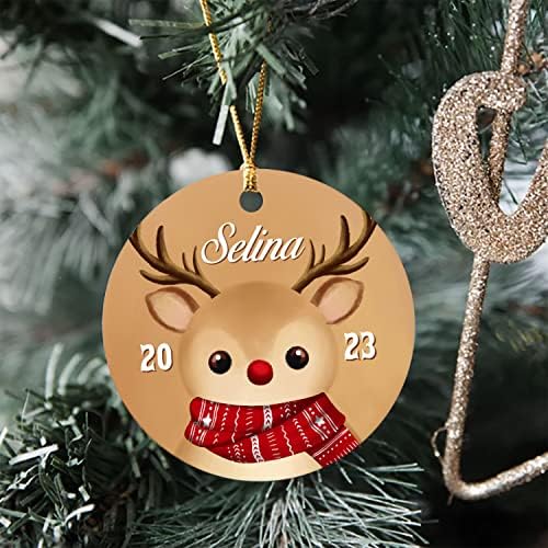 Произведено по поръчка Коледна Украса с Името на Детето-Елен Коледа 2023, Персонализиран Подарък за Коледа