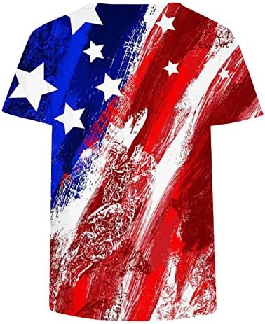 Западните Ризи за Жени, Върхове с Принтом Американския Флаг, Тениска с V-образно деколте и Къс Ръкав, Блузи Ден на