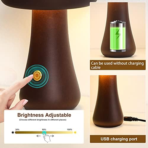 Гъби Лампа RIUKIU за Спални, Преносима Нощна лампа с регулируема яркост и USB зареждане, Безжичен Дървена