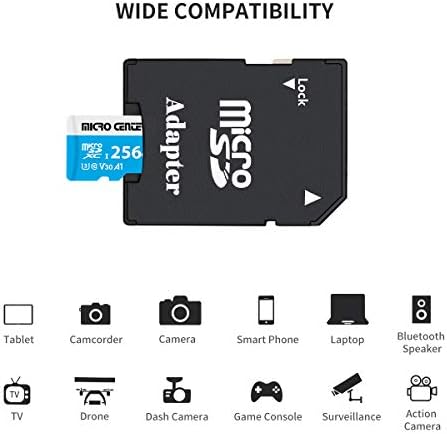 Карта microSDXC Micro Center Premium с капацитет 256 GB Съвместими с Nintendo-Switch карта Micro SD карта с флаш памет UHS-I C10 U3 V30 за видео 4K UHD А1 с адаптер (256 GB)
