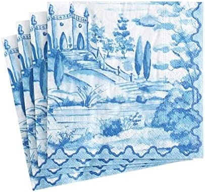 Хартиени салфетки за закуска Caspari Tuscan Toile синьо - Две опаковки по 20 броя