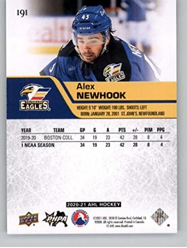 2020-21 Горна палуба AHL #191 Алекс Ньюхук Колорадо Игълс RC Хокейна карта начинаещ