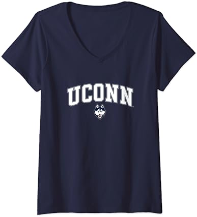 Женска тениска Connecticut Huskies с арка на Върха на тъмно-сини тениски С V-образнымвырезом