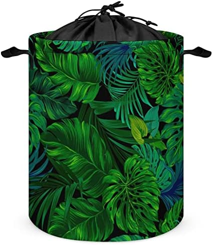 Кош за пране от Тропически Зелени Листа с дръжка, Кръгла Складное Кофа за съхранение на съвсем малък от Палмови дървета