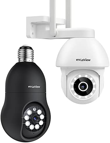 Камера за сигурност LaView с 4-мегапикселова лампа и външни камери за сигурност на 360 °, Пълен с честота 2,4 Ghz