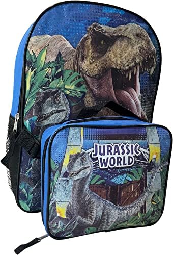 Детска раница Jurassic World 15-Инчов Подвижен Набор от Обяд кутии (Синьо-черен)