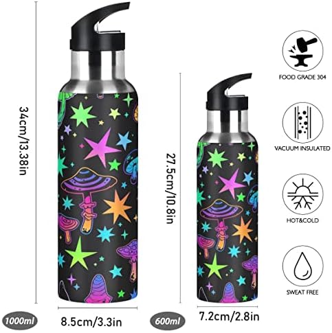 Боядисана Бутилка за вода Glaphy Гъби и звезди със Сламен капак, не съдържа BPA, 32 грама, Изолирани Бутилка за Вода