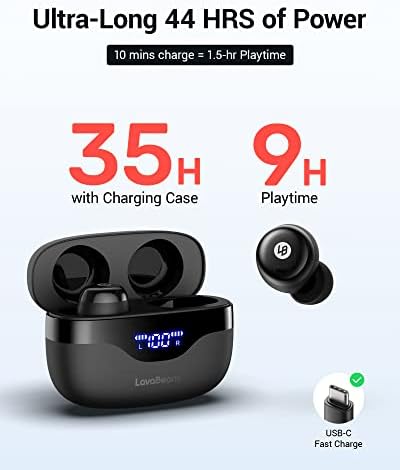 Безжични слушалки в ушите LavaBeans True Bluetooth, Възпроизвеждане на 35 часа с дисплей хранене, Водонепроницаемое Сензорно