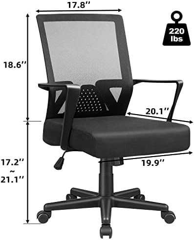 Офис стол Furmax Ергономичен Стол с Лумбална опора, Средна Облегалка, Стол за Компютър, бюро с Регулируема височина,
