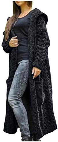 Модни Дамски Дълги Свободни Пуловери за работа, Однотонная Зимни Връхни Дрехи, Вязаный Уютен Качулка С Дълъг ръкав