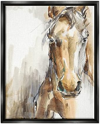 Портрет на коня Stupell Industries Оранжево-Кафяв, Акварел Картина с животни, Плаващ лихвен Рамка, Дизайн Итън