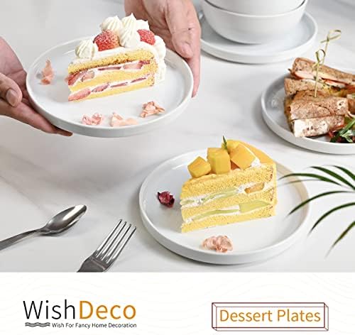 Комплект бели Керамични Плочи за закуски WishDeco 6-7 инча, Набор от Малки Десертни ястия, Порцеланови Чинии за салата, Паста и сладкиши, Могат да се Мият в съдомиялна маш