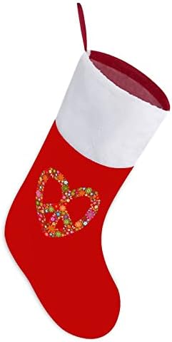Коледни Чорапи с Флорални Сърце в знак на Света, Червени Кадифени Чорапи с Бял Пакет шоколадови Бонбони, Коледни Украси