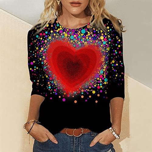 Ризи за Свети Валентин за Жени, Върхове с кръгло деколте, Пуловер С Дълъг Ръкав, Блузи с Изображение на Сърце