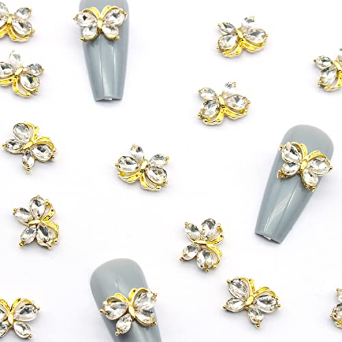 WOKOTO 20pcs 3D Блестящи Циркониеви Окачване за нокти с пеперуди от Златен Сплав, Кристали за нокти с Пеперуди, Златни Висулки