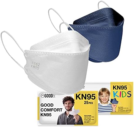 Компанията Good Mask Co. Бяла маска за лице Good Comfort KN95 25 опаковки и Детска Синя маска KN95 25 опаковки