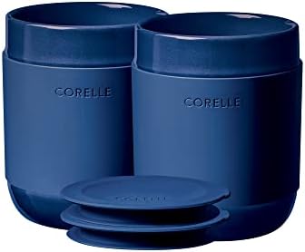 Комплект керамични Чаши на Corelle от 2 теми с Капаци, Пътна чаша за ръчно изработени Керамични съдове с твърда Глазура, Определени Пътни кафе на steins обем 13-1/2 унция, Тъм?