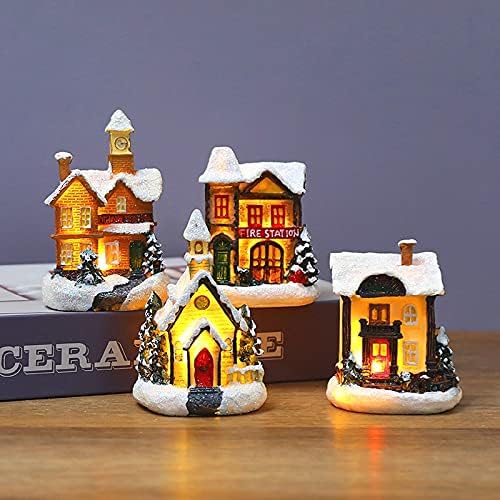 XIAOSAKU Коледна Украса Коледен Нажежен Малка Къща LED Топла Светлина Европейски Стил Игла Украса на Дома