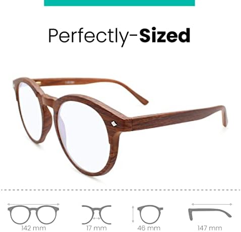 Дървени кафяви кръгли очила синьо за мъжете и жените, за да изглежда модерно, с ясно зрение - Силни очила за четене,