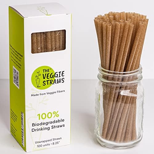 The Veggie Straws – 100 БР. биоразградими соломинок размер на 8.25 инча в разгърната опаковка – Произведени от растителни